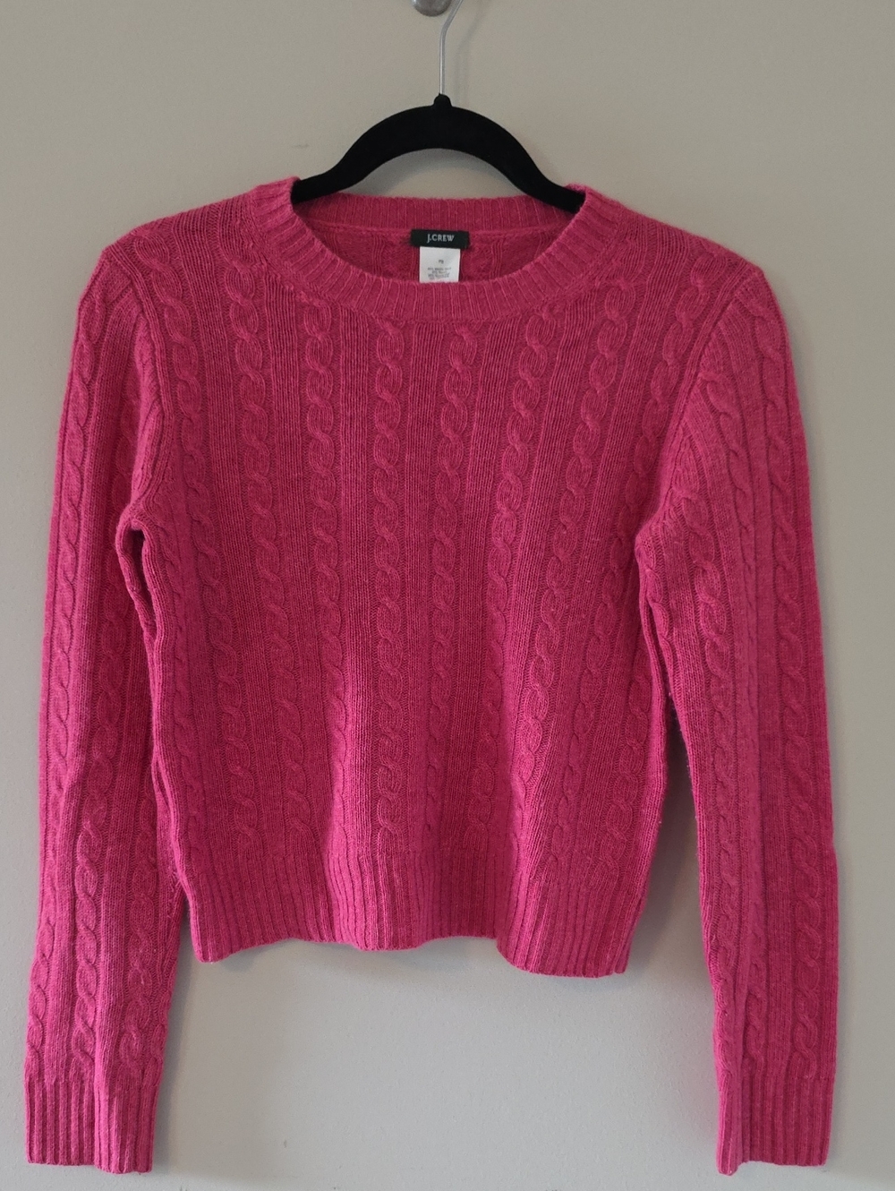 J. Crew Vibrant Pink Cable Knit Crewneck Sweater